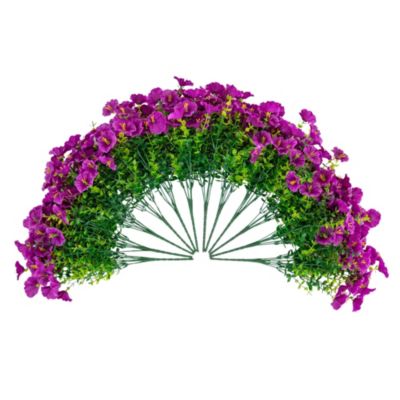 Nearly Natural 14-Inch UV Resistant Artificial Morning Glory Bush (Indoor/Outdoor) - Set of 12, Purple