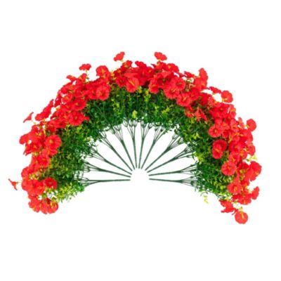 Nearly Natural 14-Inch UV Resistant Artificial Morning Glory Bush (Indoor/Outdoor) - Set of 12, Red