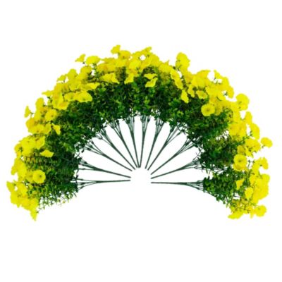 Nearly Natural 14-Inch UV Resistant Artificial Morning Glory Bush (Indoor/Outdoor) - Set of 12, Yellow