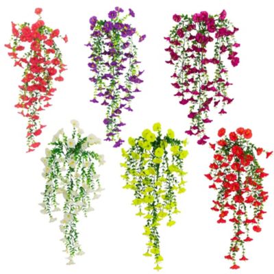 Nearly Natural 30-Inch UV Resistant Artificial Morning Glory Hanging Plant (Indoor/Outdoor) - Set of 6