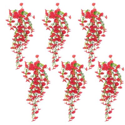 Nearly Natural 30-Inch UV Resistant Artificial Morning Glory Hanging Plant (Indoor/Outdoor) - Set of 6, Pink