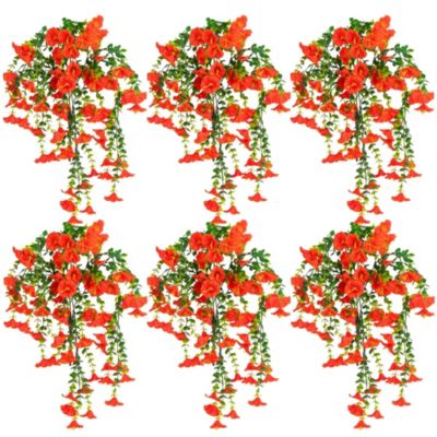 Nearly Natural 30-Inch UV Resistant Artificial Morning Glory Hanging Plant (Indoor/Outdoor) - Set of 6, Orange