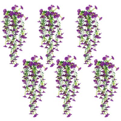 Nearly Natural 30-Inch UV Resistant Artificial Morning Glory Hanging Plant (Indoor/Outdoor) - Set of 6, Purple