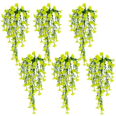 Nearly Natural 30-Inch UV Resistant Artificial Morning Glory Hanging Plant (Indoor/Outdoor) - Set of 6, Yellow