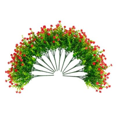 Nearly Natural 13-Inch UV Resistant Artificial Flowering Mini Rose Bush (Indoor/Outdoor) - Set of 12, Red