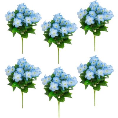 Nearly Natural 14-Inch UV Resistant Artificial Hydrangea Bush (Indoor/Outdoor) - Set of 6, Blue