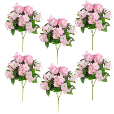Nearly Natural 14-Inch UV Resistant Artificial Hydrangea Bush (Indoor/Outdoor) - Set of 6, Pink
