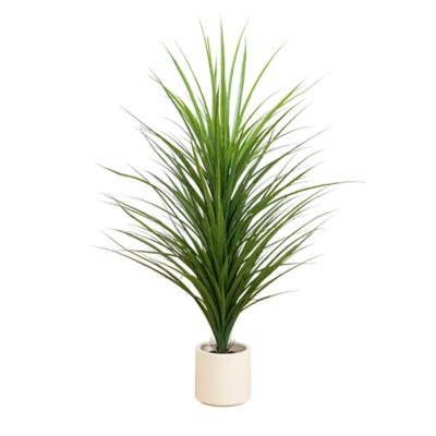 Nearly Natural 4-Foot UV Resistant Artificial Grass Plant in White Decorative Planter (Indoor/Outdoor)