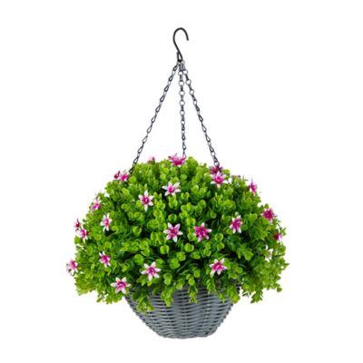 Nearly Natural 21-Inch UV Resistant Artificial Lily and Eucalyptus Hanging Basket (Indoor/Outdoor), Green