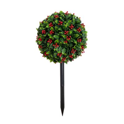 Nearly Natural 2-Foot UV Resistant Artificial Holly Berry Christmas Ball with Integrated Ground Stake (Indoor/Outdoor)
