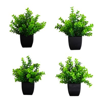 Nearly Natural 8-Inch Artificial Boxwood Plant in Black Square Pot - Set of 4, Green