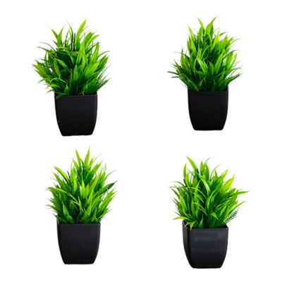 Nearly Natural 7-Inch Artificial Grass Plant in Black Square Pot - Set of 4