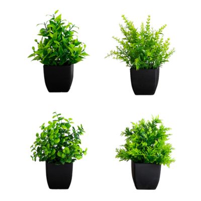 Nearly Natural 7-Inch Artificial Mixed Topiary Plant in Black Square Pot - Set of 4