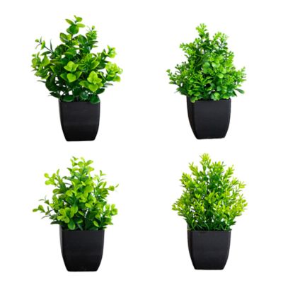 Nearly Natural 7-Inch Artificial Assorted Green Plant in Black Square Pot - Set of 4