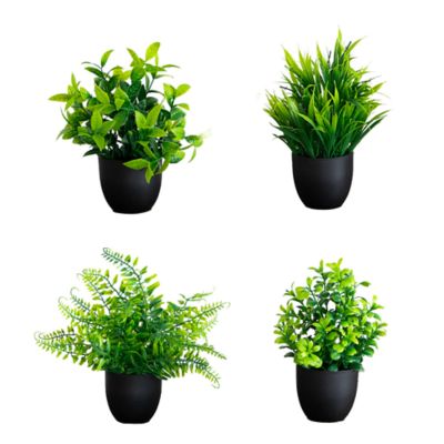 Nearly Natural 7-Inch Artificial Mixed Botanical Plant in Black Square Pot - Set of 4, Green