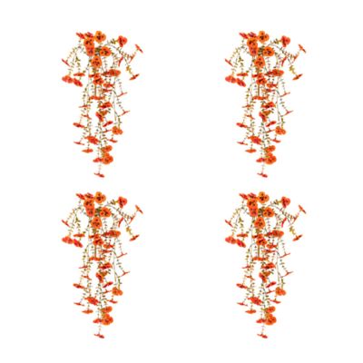Nearly Natural 28-Inch UV Resistant Autumn Artificial Fall Pansy Hanging Plant (Indoor/Outdoor) - Set of 4, Orange