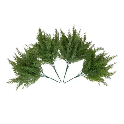Nearly Natural 15-Inch UV Resistant Artificial Cedar Bush (Indoor/Outdoor) - Set of 4, Green