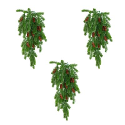 Nearly Natural 30-Inch UV Resistant Artificial Christmas Pine & Pinecone Hanging Plant (Indoor/Outdoor) - Set of 3, Green