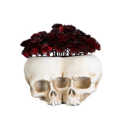 Nearly Natural 6-Inch Artificial Halloween Succulent Plant in Double Skull Planter, Red