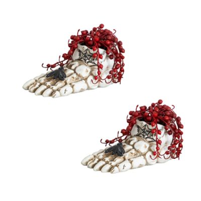 Nearly Natural 3-Inch Artificial Halloween String of Pearls in Skeleton Foot Planter - Set of 2, Red