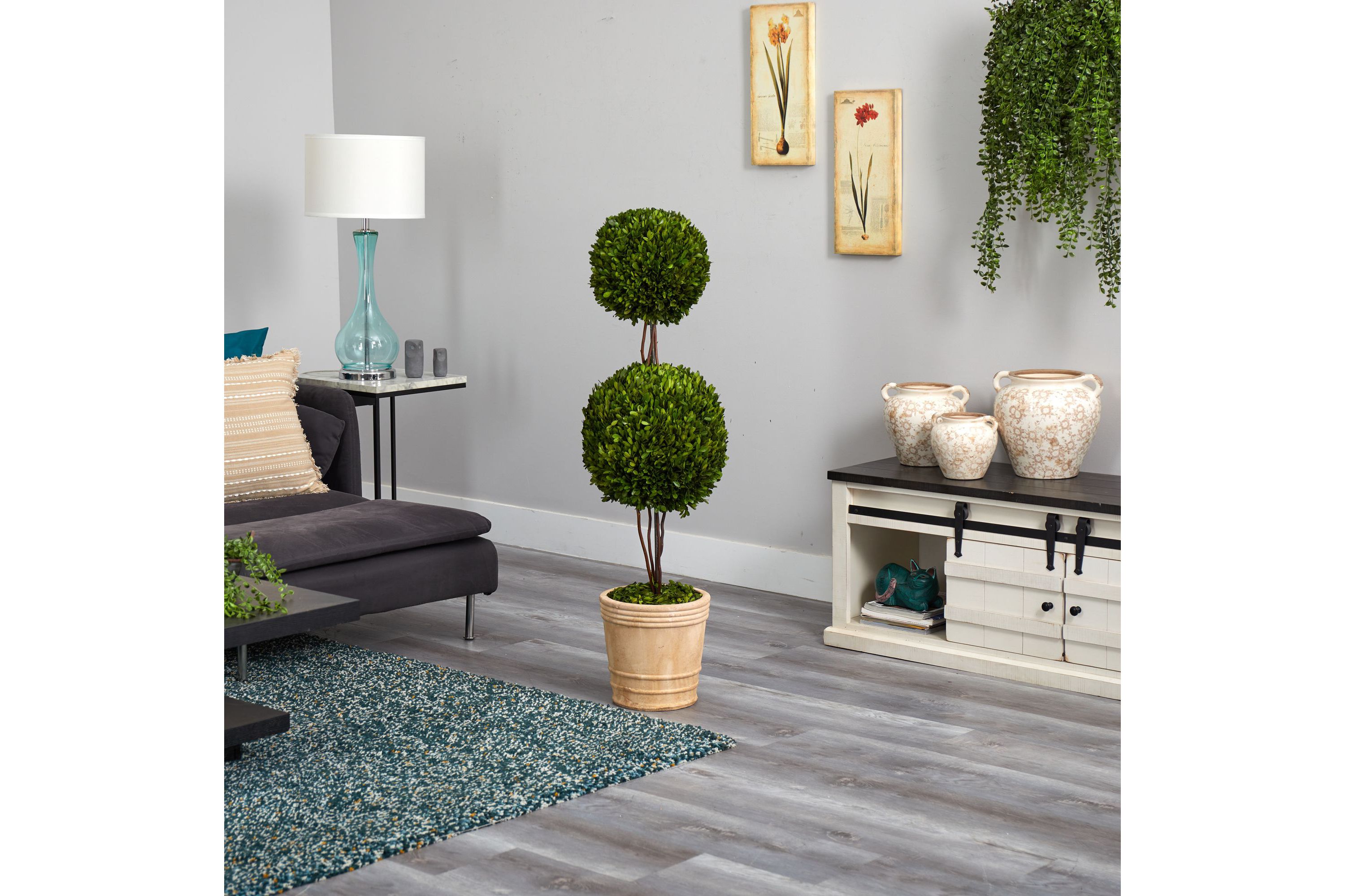 4-Foot Preserved Boxwood Double Ball Topiary Tree in Planter