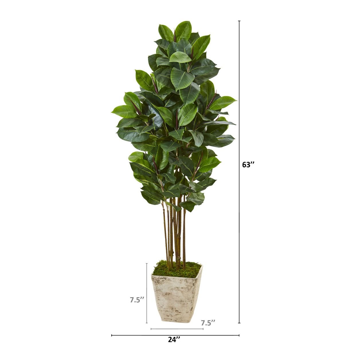63-Inch Rubber Leaf Artificial Tree in Country White Planter