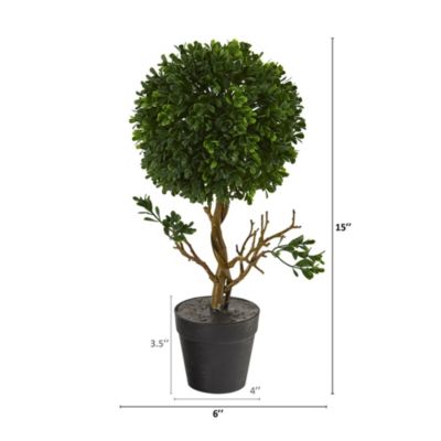 15-Inch Boxwood Topiary Artificial Tree UV Resistant (Indoor/Outdoor)