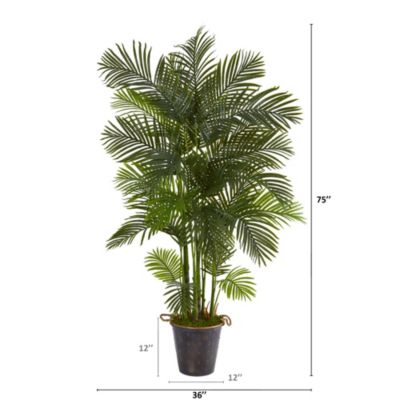 75-Inch Areca Palm Artificial Tree in Decorative Metal Pail with Rope