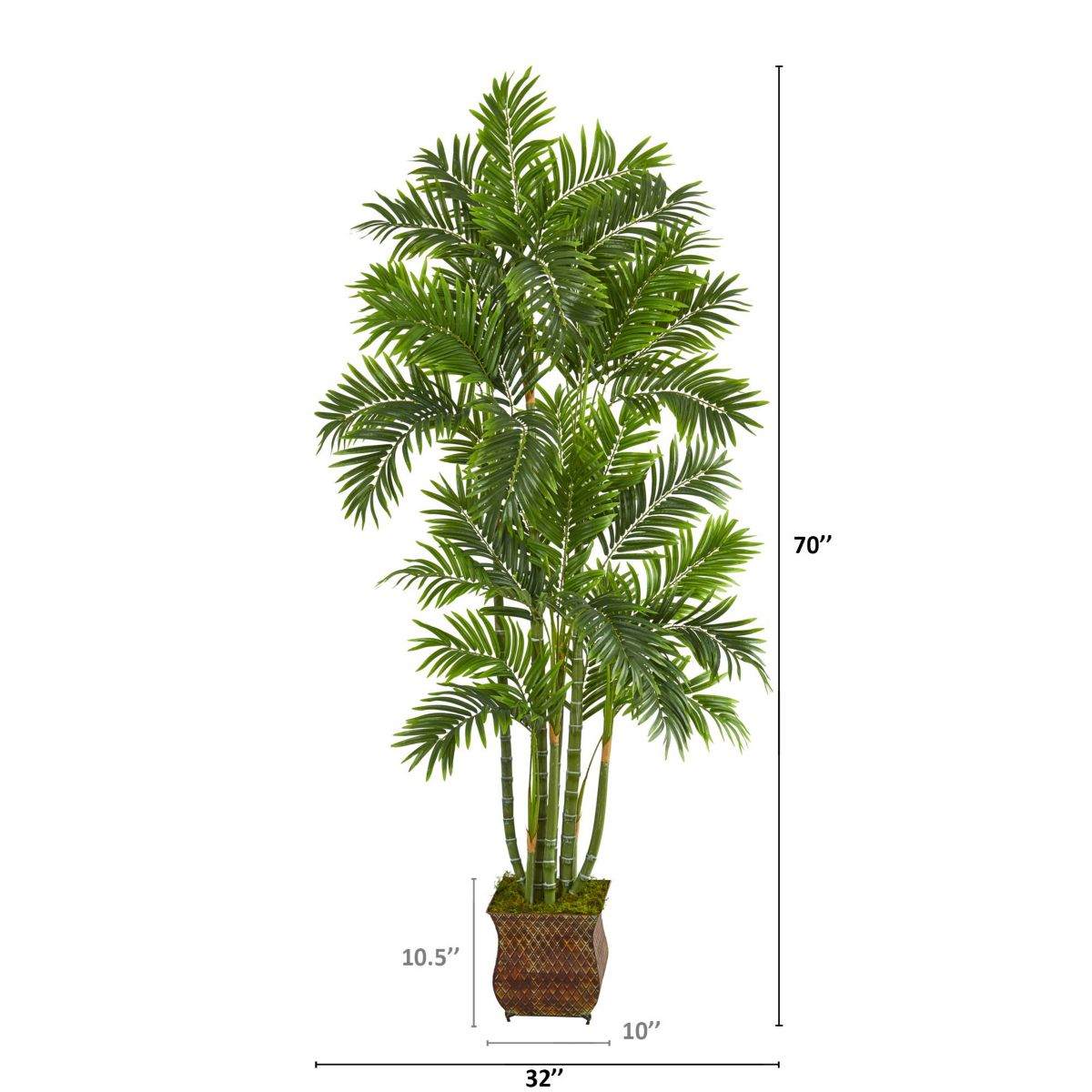 70-Inch Areca Palm Artificial Tree in Metal Planter