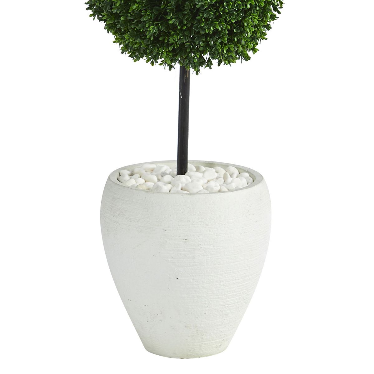 4-Foot Boxwood Double Ball Artificial Topiary Tree in White Planter UV Resistant (Indoor/Outdoor)