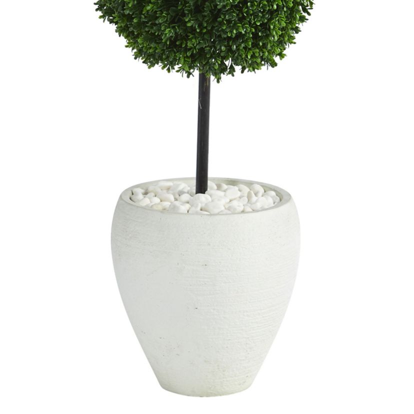 4-Foot Boxwood Double Ball Artificial Topiary Tree in White Planter UV Resistant (Indoor/Outdoor)