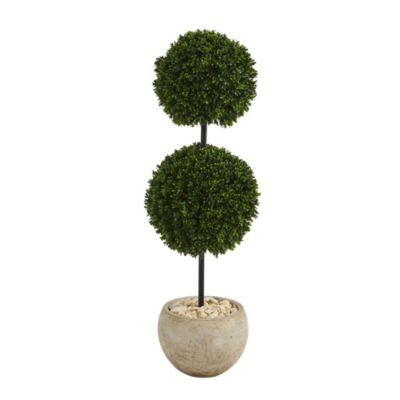 45-Inch Boxwood Double Ball Artificial Topiary Tree in Sand Colored Planter UV Resistant (Indoor/Outdoor)