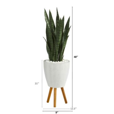 4-Foot Sansevieria Artificial Plant in White Planter with Stand