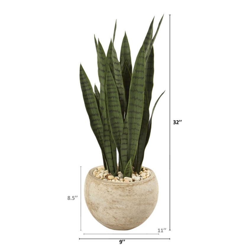 32-Inch Sansevieria Artificial Plant in Sand Colored Planter