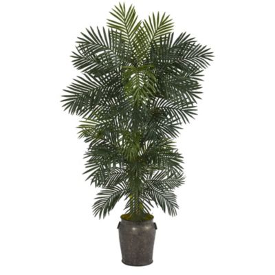 Nearly Natural 6.5-Foot Golden Cane Artificial Palm Tree in Metal Planter, Green