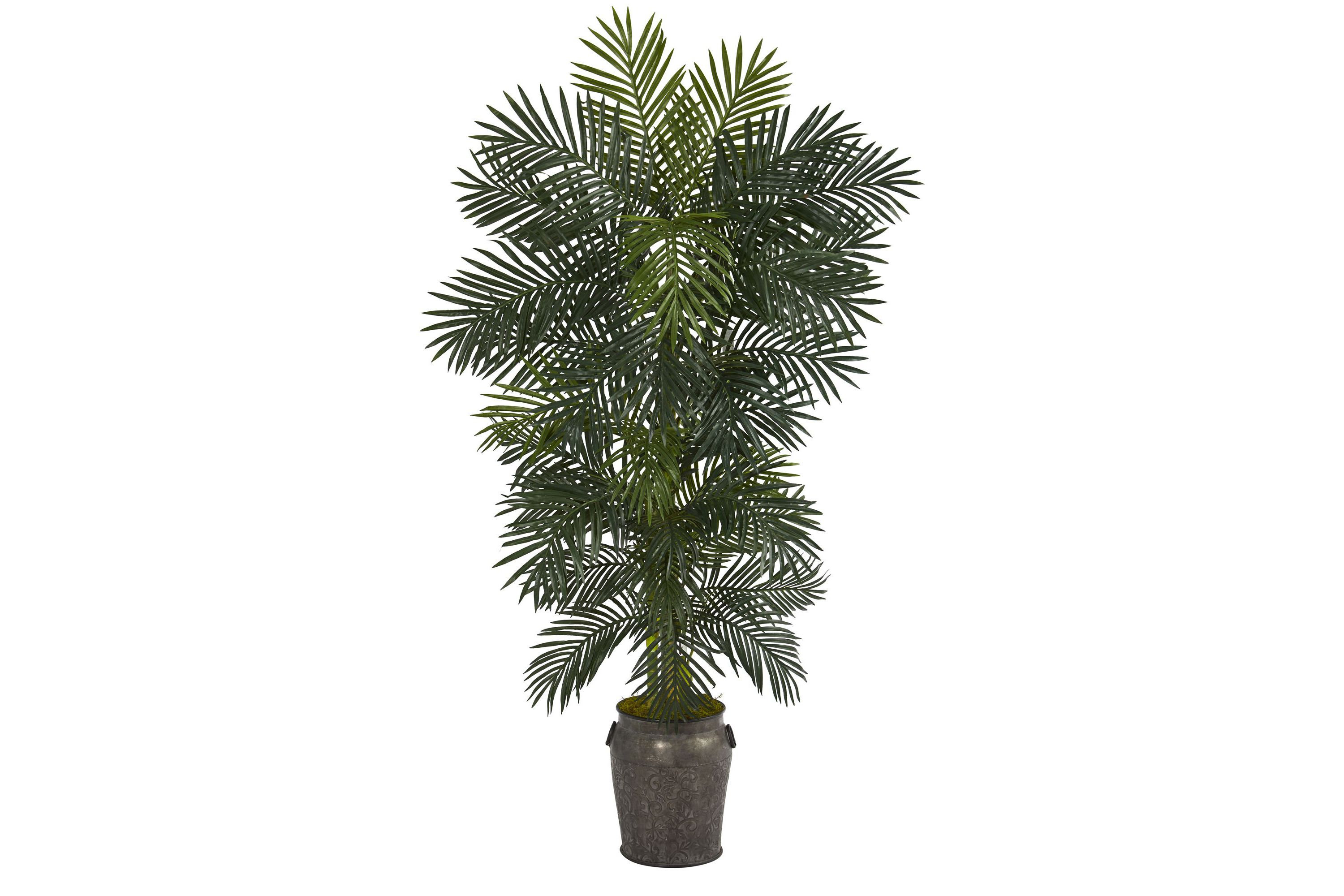 6.5-Foot Golden Cane Artificial Palm Tree in Metal Planter