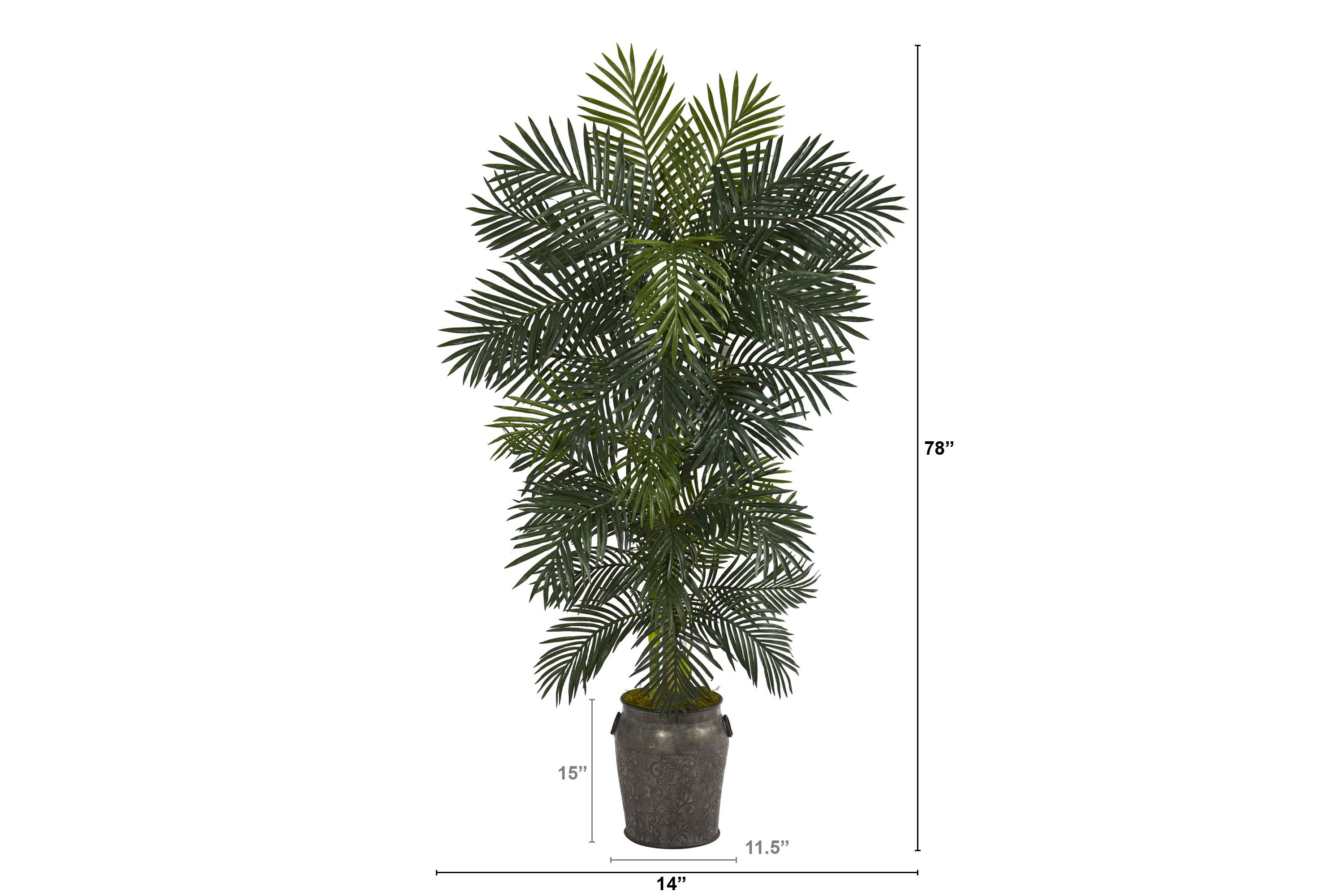 6.5-Foot Golden Cane Artificial Palm Tree in Metal Planter