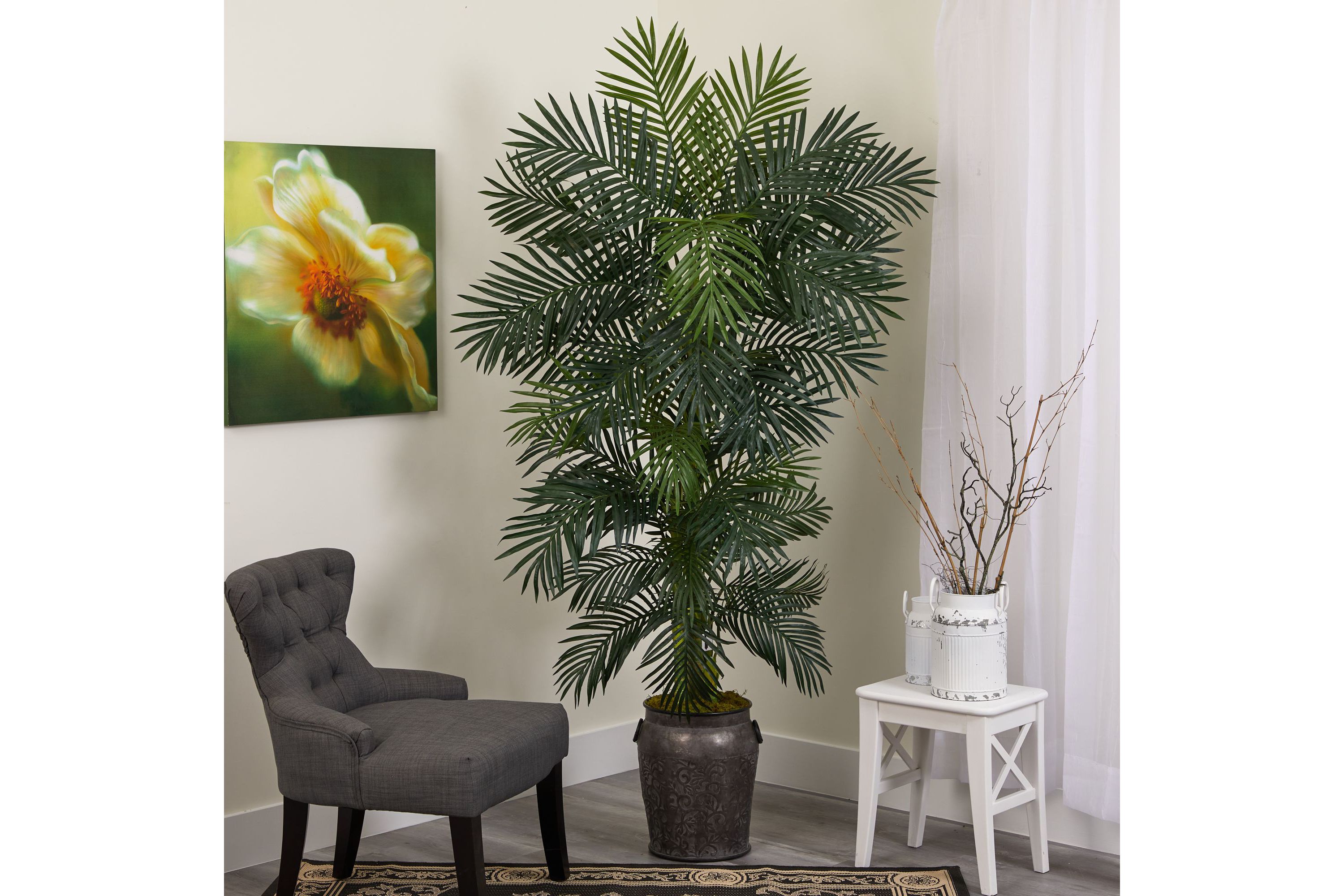 6.5-Foot Golden Cane Artificial Palm Tree in Metal Planter