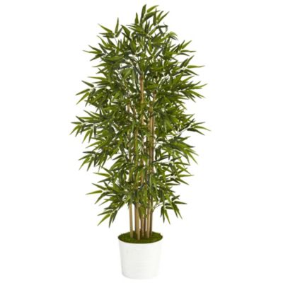 64-Inch Bamboo Artificial Tree in White Tin Planter