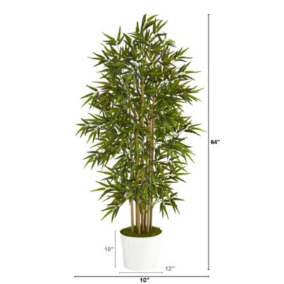 64-Inch Bamboo Artificial Tree in White Tin Planter