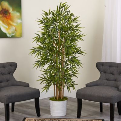 64-Inch Bamboo Artificial Tree in White Tin Planter