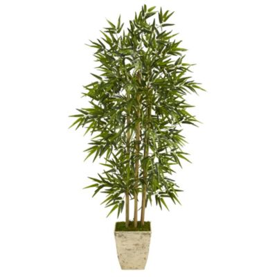 65-Inch Bamboo Artificial Tree in Country White Planter