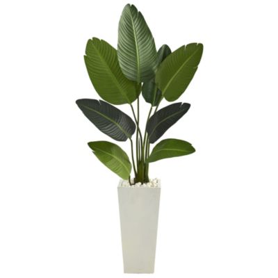 Nearly Natural 5-Foot Travelers Palm Artificial Tree in Tall White Planter, Green