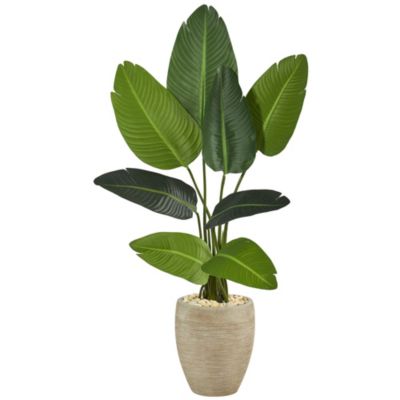 Nearly Natural 50-Inch Travelers Palm Artificial Tree in Sand Colored Planter, Green