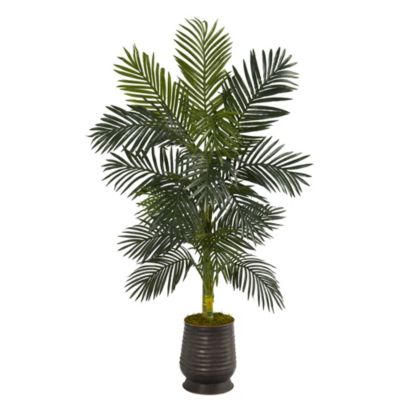 62-Inch Golden Cane Artificial Palm Tree in Ribbed Metal Planter