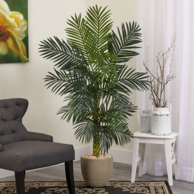 5-Foot Golden Cane Artificial Palm Tree in Sandstone Planter