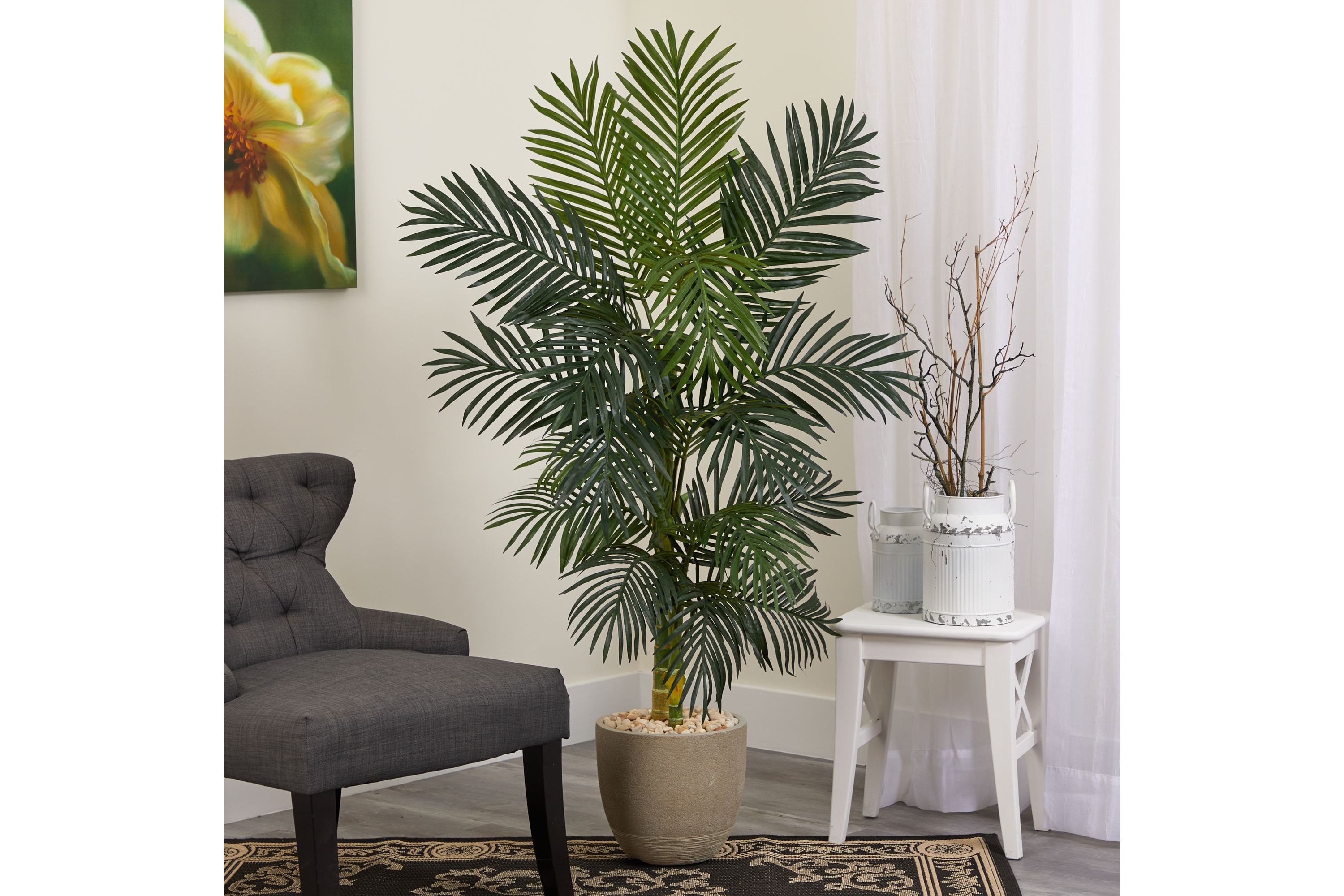 5-Foot Golden Cane Artificial Palm Tree in Sandstone Planter