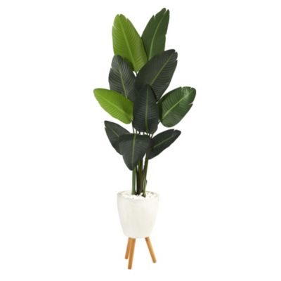 Nearly Natural 6-Foot Travelers Palm Artificial Tree in White Planter with Stand