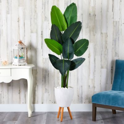 6-Foot Travelers Palm Artificial Tree in White Planter with Stand
