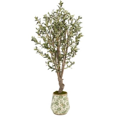62-Inch Olive Artificial Tree in Floral Print Planter